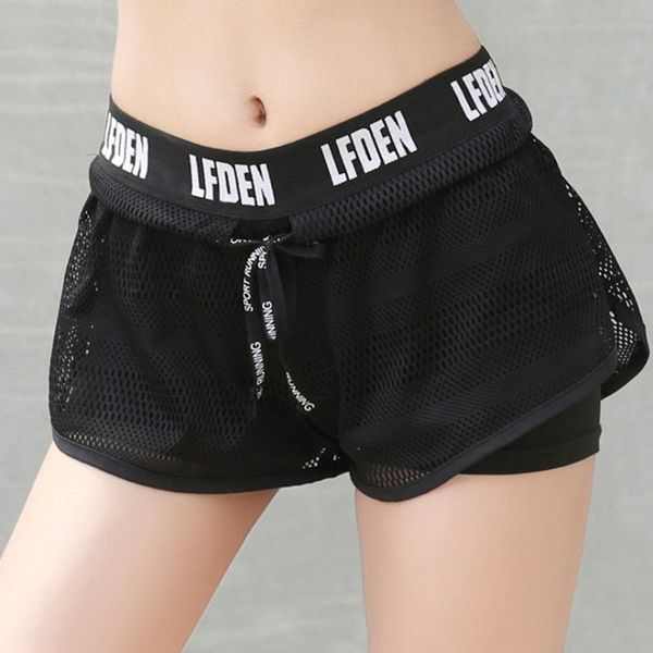 

2 in 1 summer yoga shorts mesh breathable sport woman short running sport quick dry fake two anti-light fitness women yoga short, White;red
