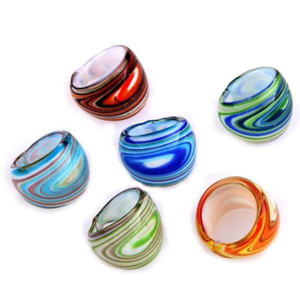

6 x lampwork glass band rings 17-19mm multi colors hot