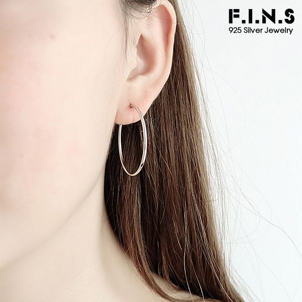 

f.i.n.s 925 sterling silver big hoop earrings fashion round circle earings silver sterling 925 ladies earring minimalist jewelry, Golden
