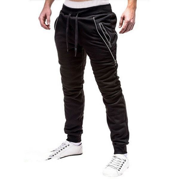 

loose pants men's elastic joggers pants comfortable casual trousers zipper pockets homme 2020 fashion open bottom running pants, Black
