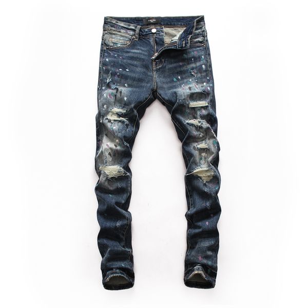 

amir i jeans mens luxury designer jeans brand baggy biker high waisted ripped rock revival black skinny men jeans pants trousers a08, Blue