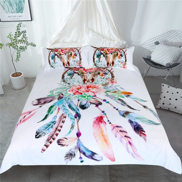 Floral Dreamcatcher Bedding Set King Hipster Feathers Skull Duvet