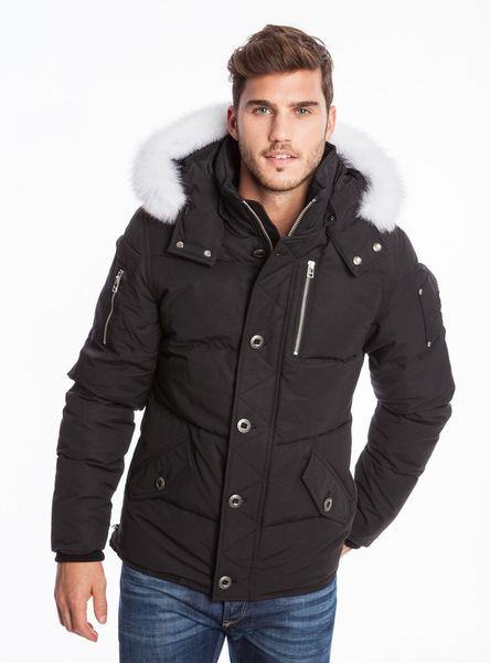 

Men 039 3 4 3q black hort jacket hooded with white fox fur collar canadian ci or on the arm andra tudio