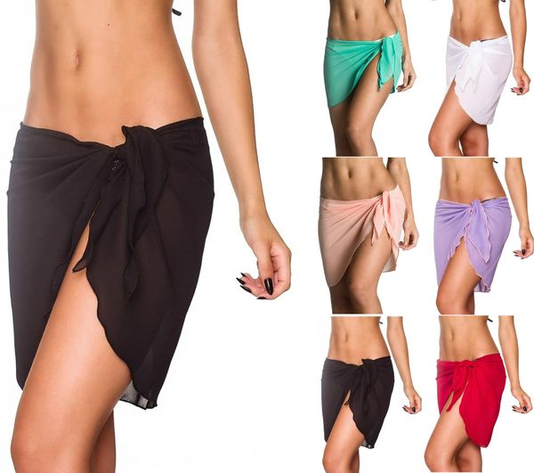 

6 colors swimwear women beach skirt solid color chiffon cover up bikini wrap beach sarong for swim bathing suit swimsuit, White;black