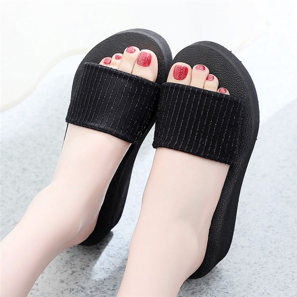 

new women summer platform slides slippers woman casual shoes 2019 female non-slip wedge beach slippers #40, Black