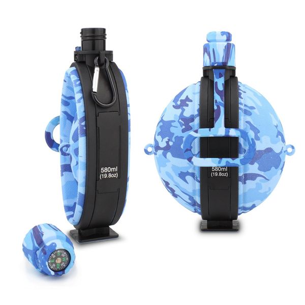 

580ml collapsible high capacity bike water bottle portable silicone water kettle with compass bottle cap for cycling camping