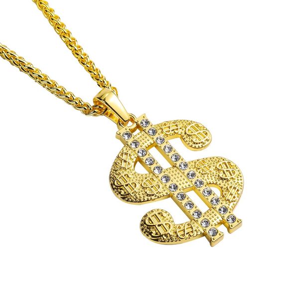 

fashion men hip hop big pendant necklace jewelry 18k gold plated full rhinestone 75cm long chain american star popular wear for mens, Silver