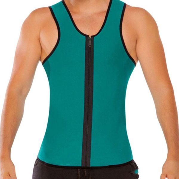 

tank zipper exercise vest sports clothes  black t-shirt training t-shirt men slimming sport neoprene belt, Black;blue