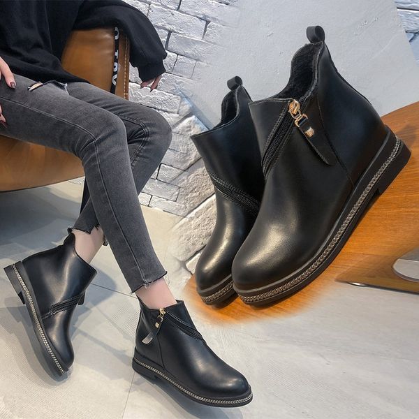 

woman flat boots boots-women shoes booties ladies lace up round toe low 2019 rubber mid calf rock autumn mid-calf flock, Black