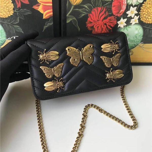 

classic fashion luxury metal bee insect design leather chain shoulder bag 488426 size 18 cm 10.5 cm 4.5 cm