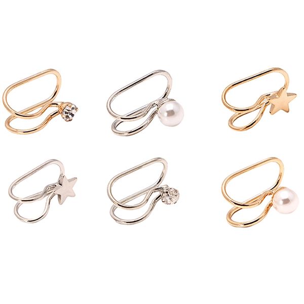 

new fashion jewelry u shaped ear cuff silver and gold color 1 pair girls female star simulation pearl rhinestone ear clip