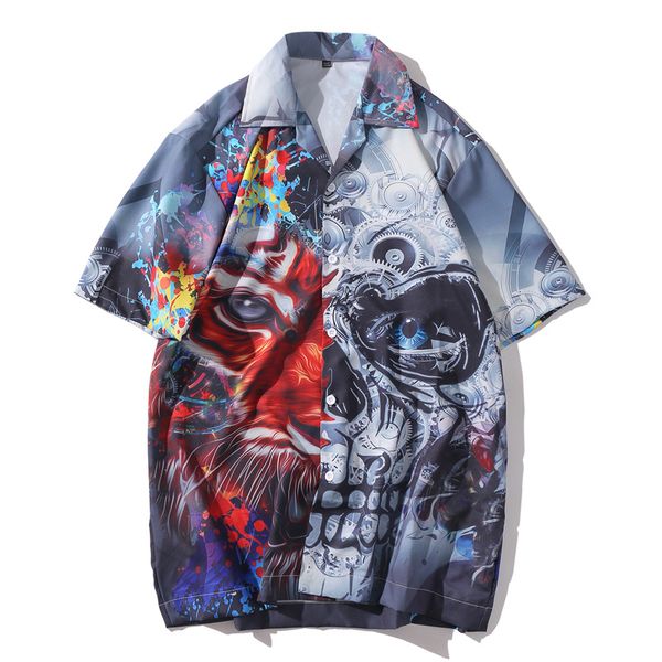 

#3883 rock streetwear hip hop shirts for men fashion skulls 3d printed shirts short sleeve hawaii beach mens loose summer, White;black