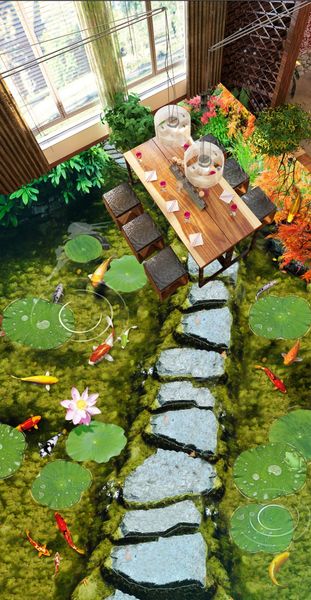 

custom flooring mural wallpaper river water, lotus, slate, stone road bathroom bedroom 3d floor murals pvc waterproof self-adhesive