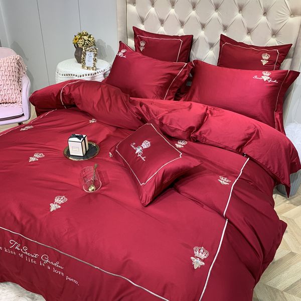 

chinese troditional wedding red bedding set pure cotton embroidery quilt cover 1.8m new couple bedding article