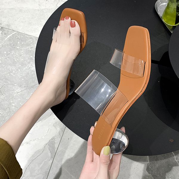 

transparent slippers shoes slides jelly flip flops square heel shose women med pantofle heeled mules soft, Black