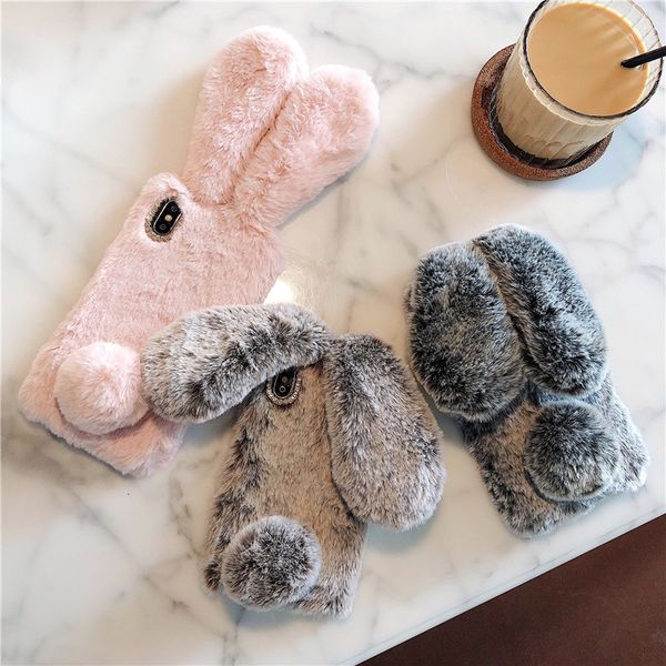 

3d lovely bunny rabbit hair plush fuzzy fluffy soft big ear case for iphone 11 pro max x xs max xr 8 7 6 6s plus phone kawaii cover cases
