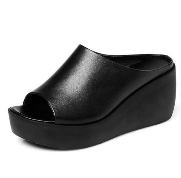 

2019 new big offer summer fashion women shoes leisure slippers woman fish mouth high heel sandals slippers with thick bottom, Black