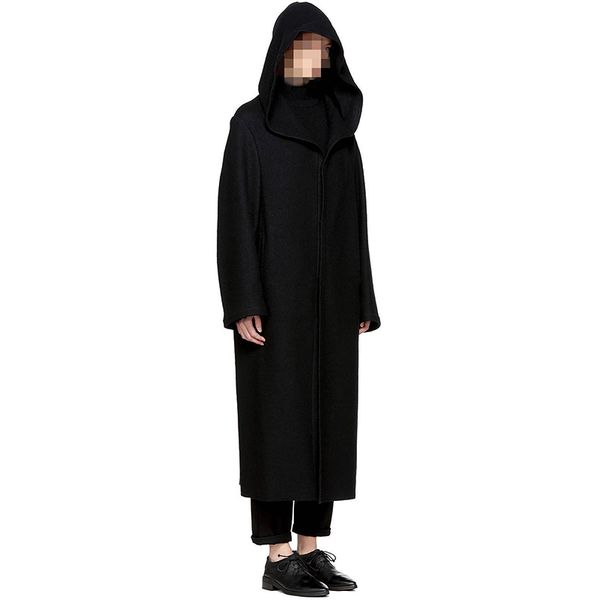 

2019 autumn and winter new super long hooded woolen coat thicken woolen coat europe and the united states over the knee long tid, Black