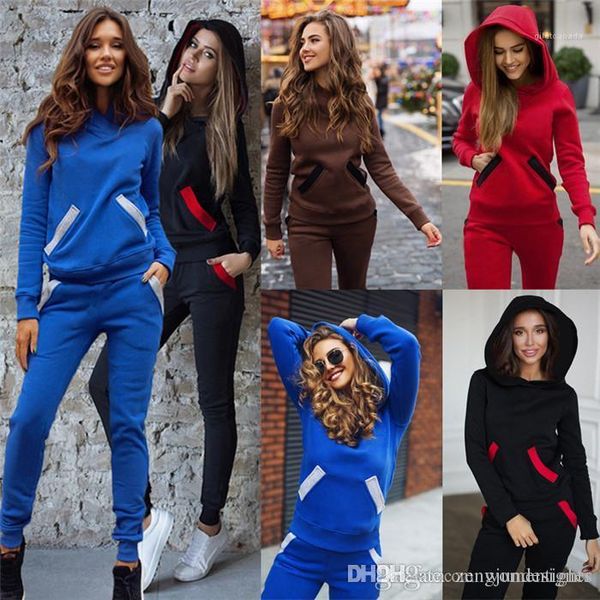 

2pcs tracksuits pullover hooded long sleeve solid color female clothing sports style casual apparel womens autumn designer, Gray