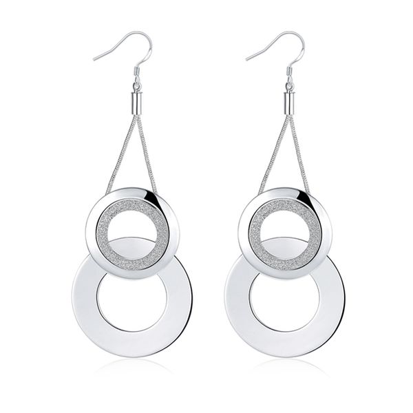 

plated sterling silver two round sand earrings djse322 size 8.8x3.4cm;women's 925 silver plate dangle & chandelier jewelry earring