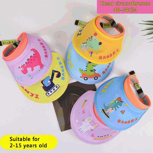 

summer children's visor empty er hat cartoon breathable sunscreen hat big wide brim sun visors outdoor cap suit for 48-54cm, Yellow