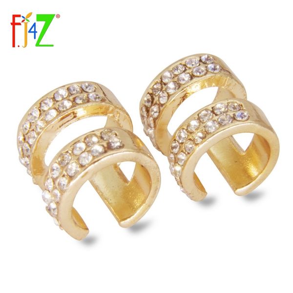 

f.j4z new cuff earrings for women fashion double layers rhinestone non-piercing ear cuffs for party bijoux, Silver