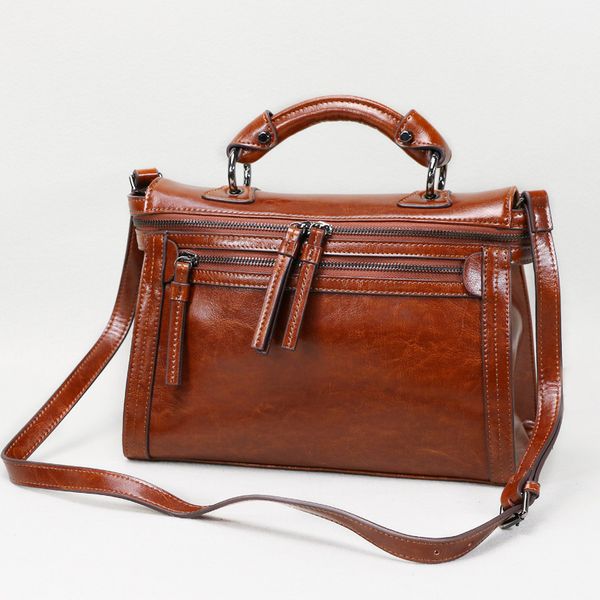 

real leather handbags new female shoulder messenger bag retro handbag wild casual large capacity bag