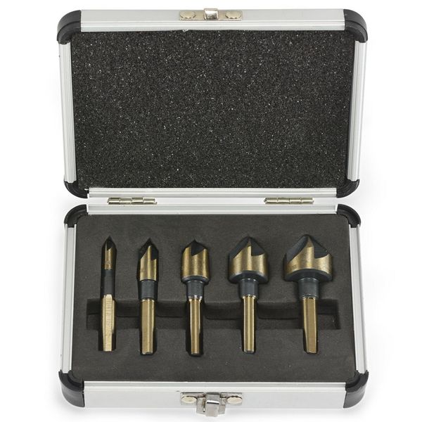 

5 pieces 82 degrees countersink drill bit 5 flute chamfering cutter hand tool set