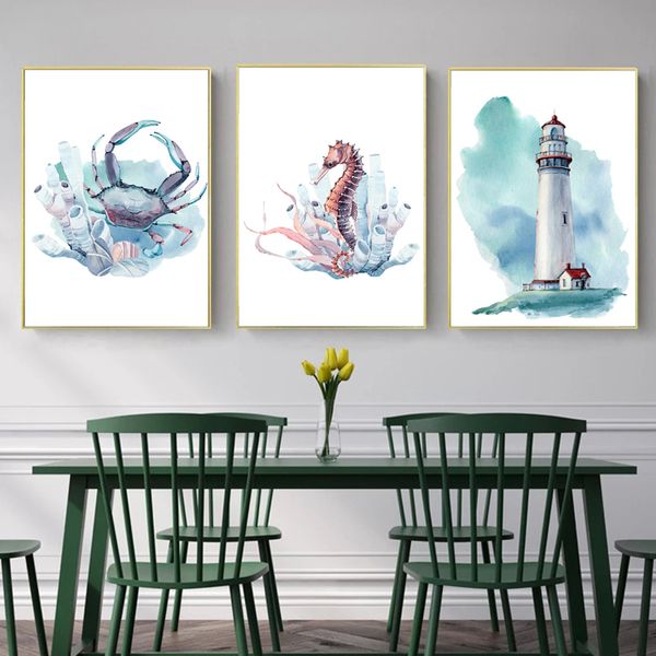 

nordic poster cartoon canvas painting animal abstract home decor crab canvas painting lighthouse wall pictures for living room