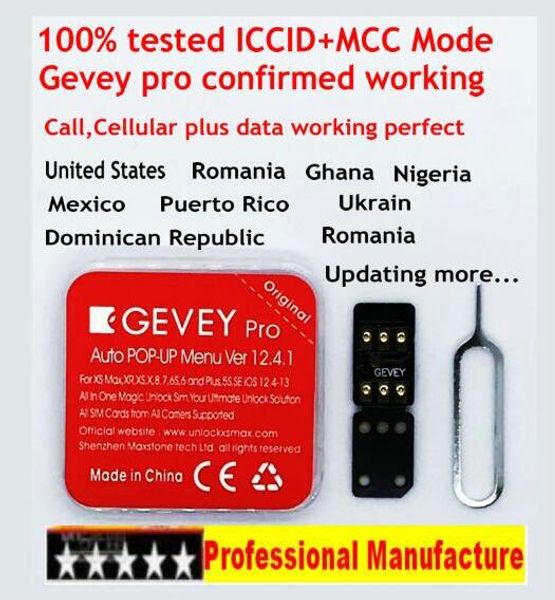 

2019 оригинальная gevey двойной разблокировки iccid+цуп новый для iphone х хз хс макс iphone8 7 6 5с юв ios12.3.3 12.4 всех перевозчиков