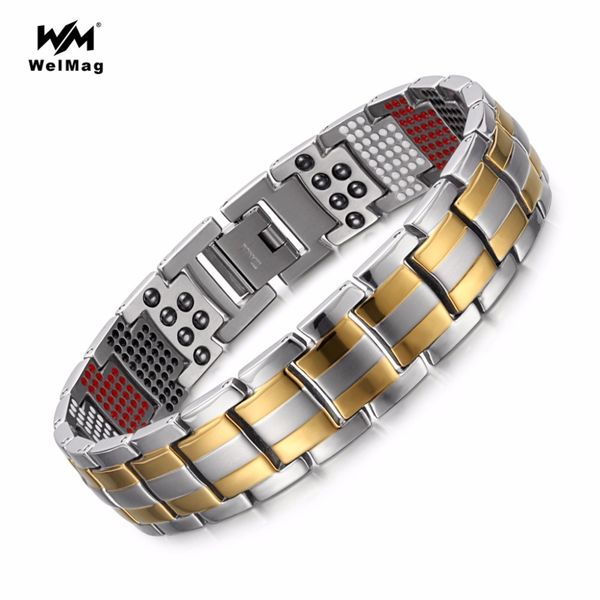 

welmag fashion jewelry healing fir magnetic bracelets titanium bio energy bracelet for men blood pressure accessory wristband, Golden;silver