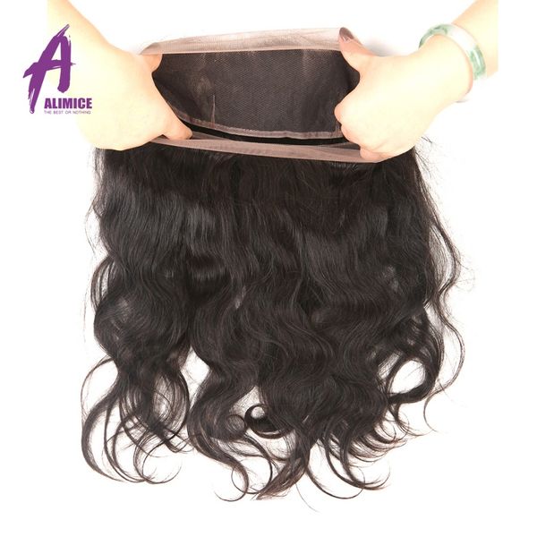 

alimice brazilian body wave 360 lace frontal 22x4x2 full lace band part natural color 100% non-remy human hair 10- inch, Black;brown