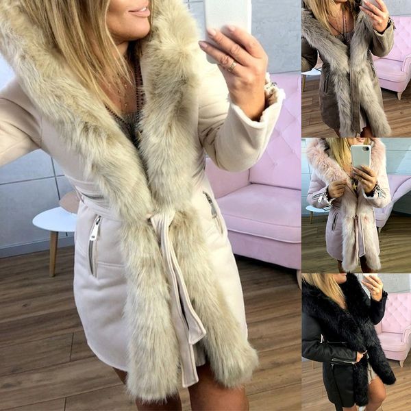 

parkas женщина толстовка плюшевого твердого пальто зимы воротник куртка chaqueta mujer осень куртка пояс ветровка 2019 outwear plus size, Black