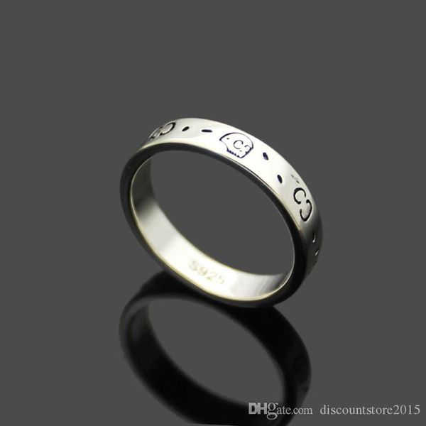 

europe america fashion lady 925 silver carving skeleton skull pattern g letter wedding engagement narrow rings size6-9, Slivery;golden