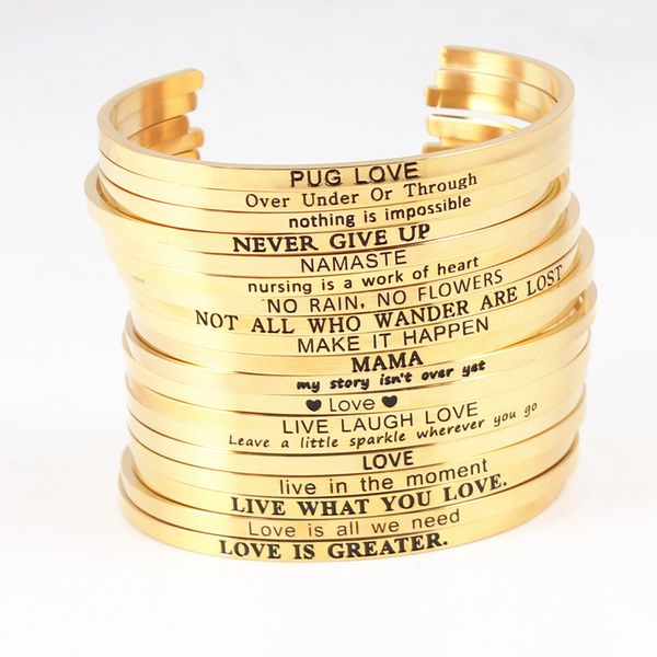 

gold stainless steel bangle engraved positive inspirational quote open cuff mantra bracelets jewelry gifts bangles for women, Black