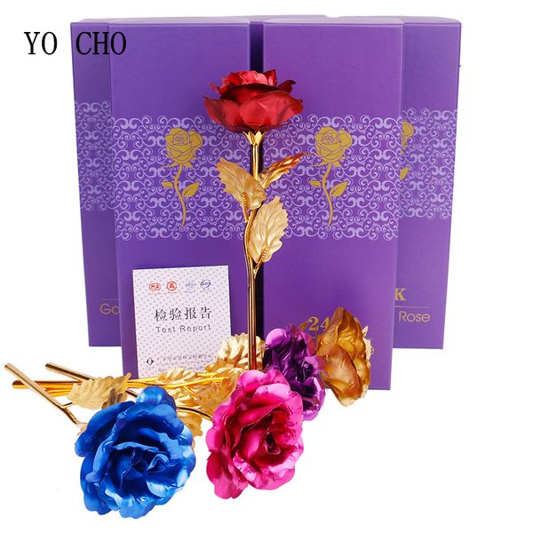 

artificial flowers 24k gold rose with box new year valentine\x27s day gift/present foil flowers home decor fake roses