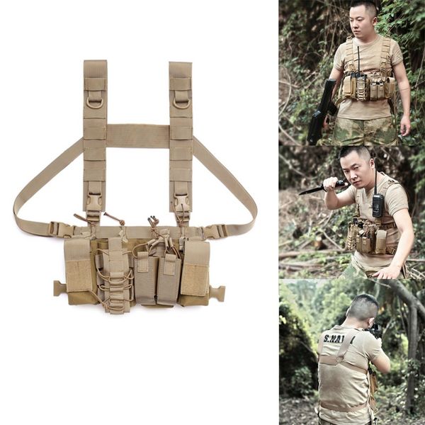 

men women tactical chest rig bag radio harness chest front pack pouch holster vest rig bag adjustable, Camo;black