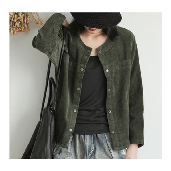 

2020 spring cotton corduroy jacket new style female retro literary loose long sleeve solid color bomber coat streetwear, Black;brown