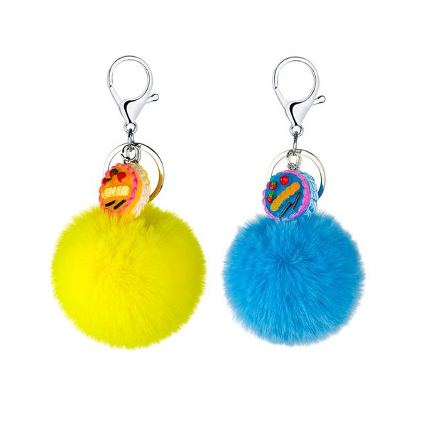 

creative resin simulation cake fries cream fur ball key ring pendant imitation rex pompon car bag ornaments, Silver