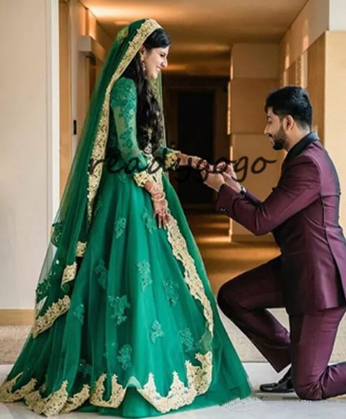 Discount Hunter Green Muslim Indian Wedding Dresses With Long