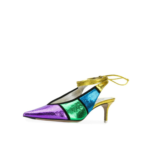 

2020 spring new style pointed color matching light mouth open heel women's single shoes lace up high heel women's shoes, Black