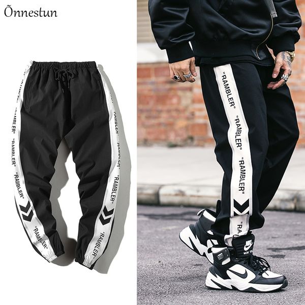 

men's pants onnestun autumn spring print sport hip hop jogger trousers streetwear cargo men, Black