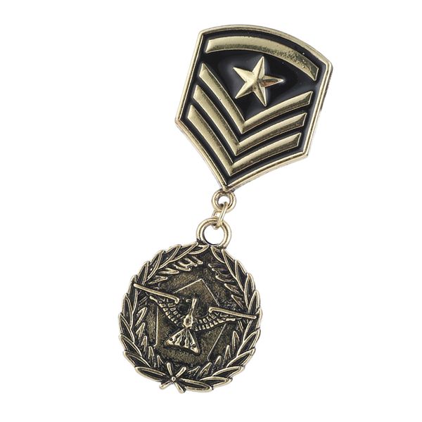 

unisex новинки military antique silver / gold star shield medal брошь pin, Gray