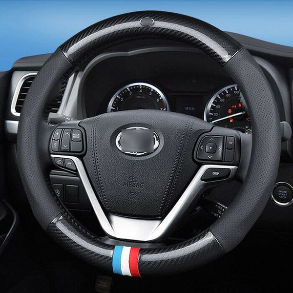 

universal for toyota carbon fiber leather car steering wheel cover size 15 inch