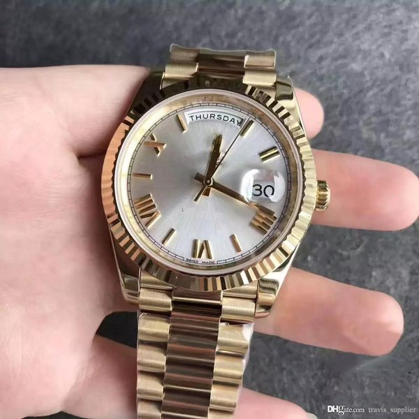 

2019 menswatches daydate 218238 series 40mm silver dial 18k gold case original strap sapphire automatic ing, Slivery;brown