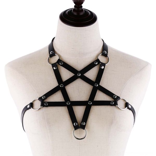 

pu leather body wire ribbon star strap five-pointed star bra belt belt strap, Black;white