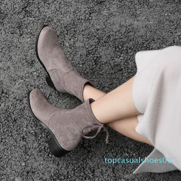 

2019 short boots coarse with bow head short woman boots with lady single t05, Black