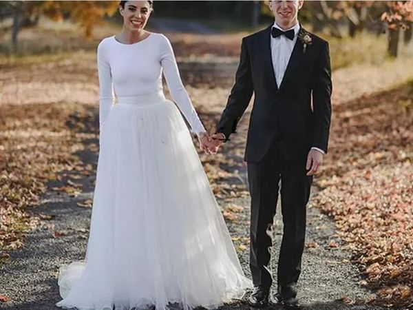 Discount 2019 Simple Country Wedding Dresses Long Sleeve Cheap