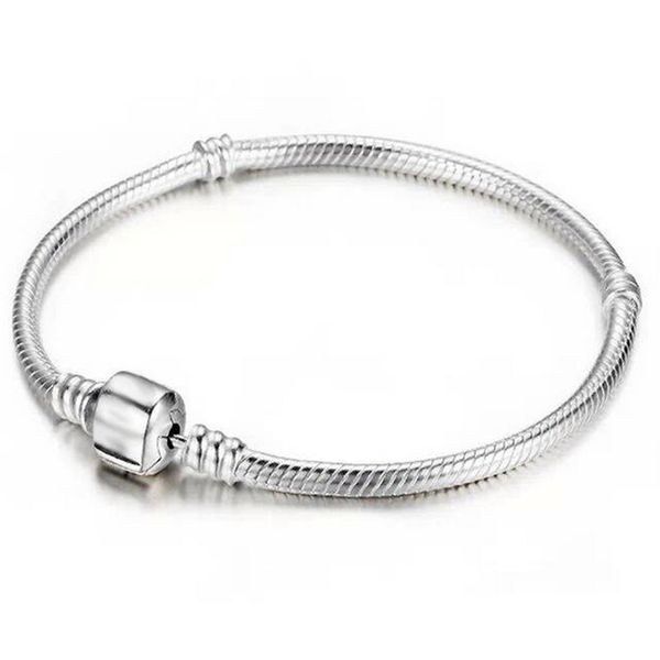 

3mm snake chain pandora bracelets 925 sterling silver jewelry gift fit charms beads bangle bracelet for men women 16 17 18 19 20-23cm, Black