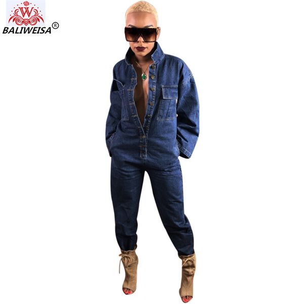 

jeans women jumpsuit denim pockets single button long sleeve loose casual jumpsuit autumn spring nightclub rompers plus size xxl, Black;white